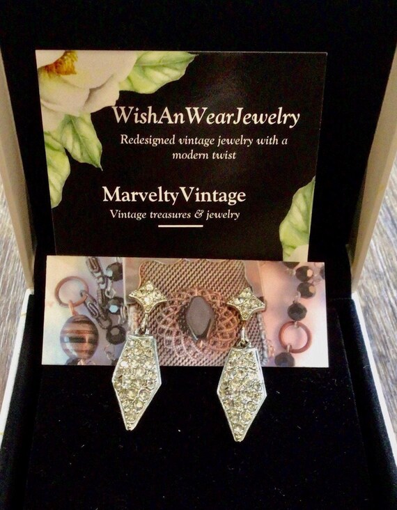 Vintage Rhinestone Stud/Post Dangling Earrings-Si… - image 1