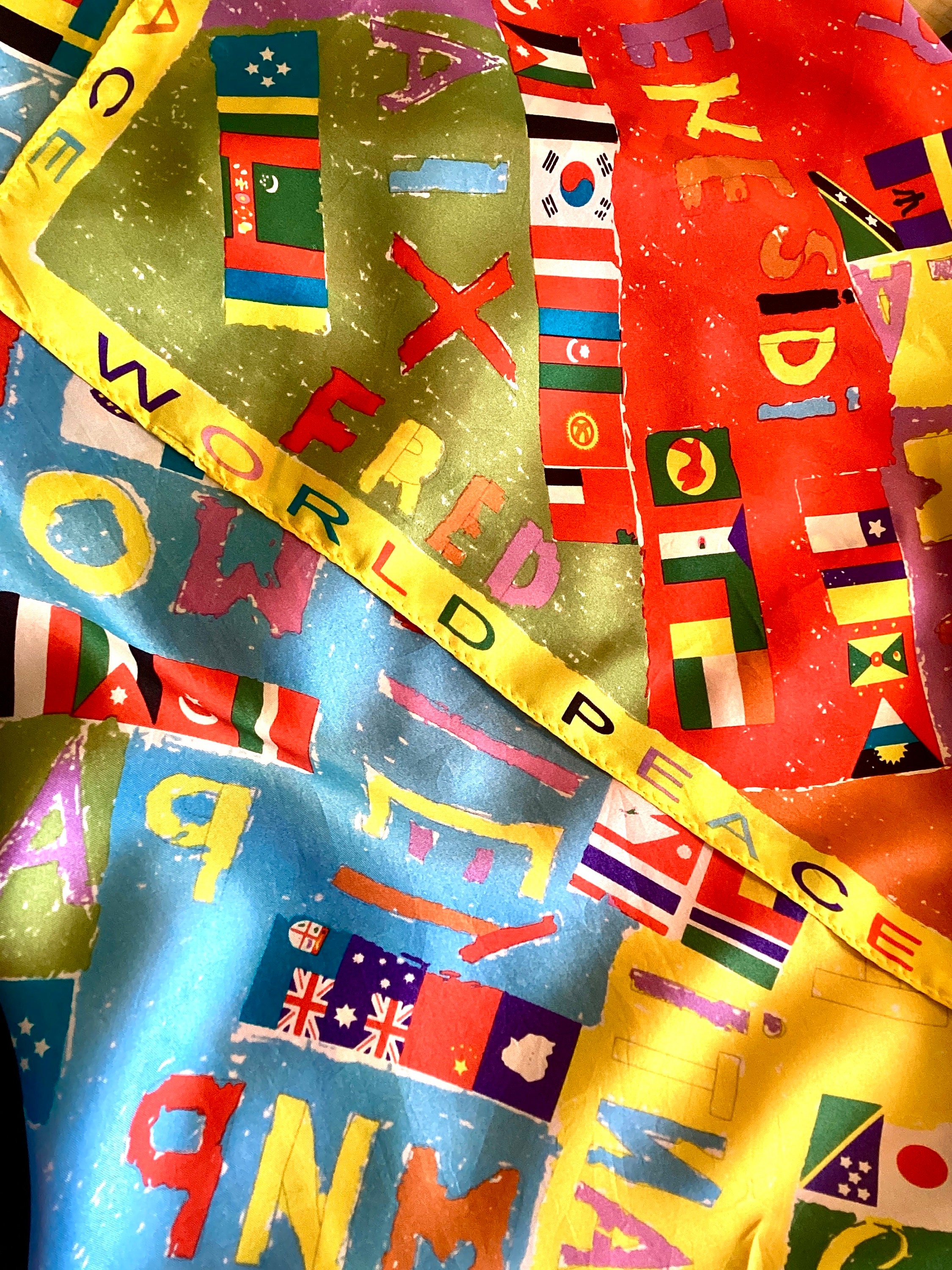 Colorful 100% SILK Statement Scarf-international WORLD PEACE
