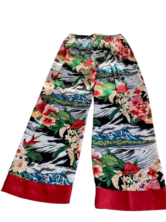 Aloha Hawaiian Tropical Print Wide Leg Rayon Pant… - image 2