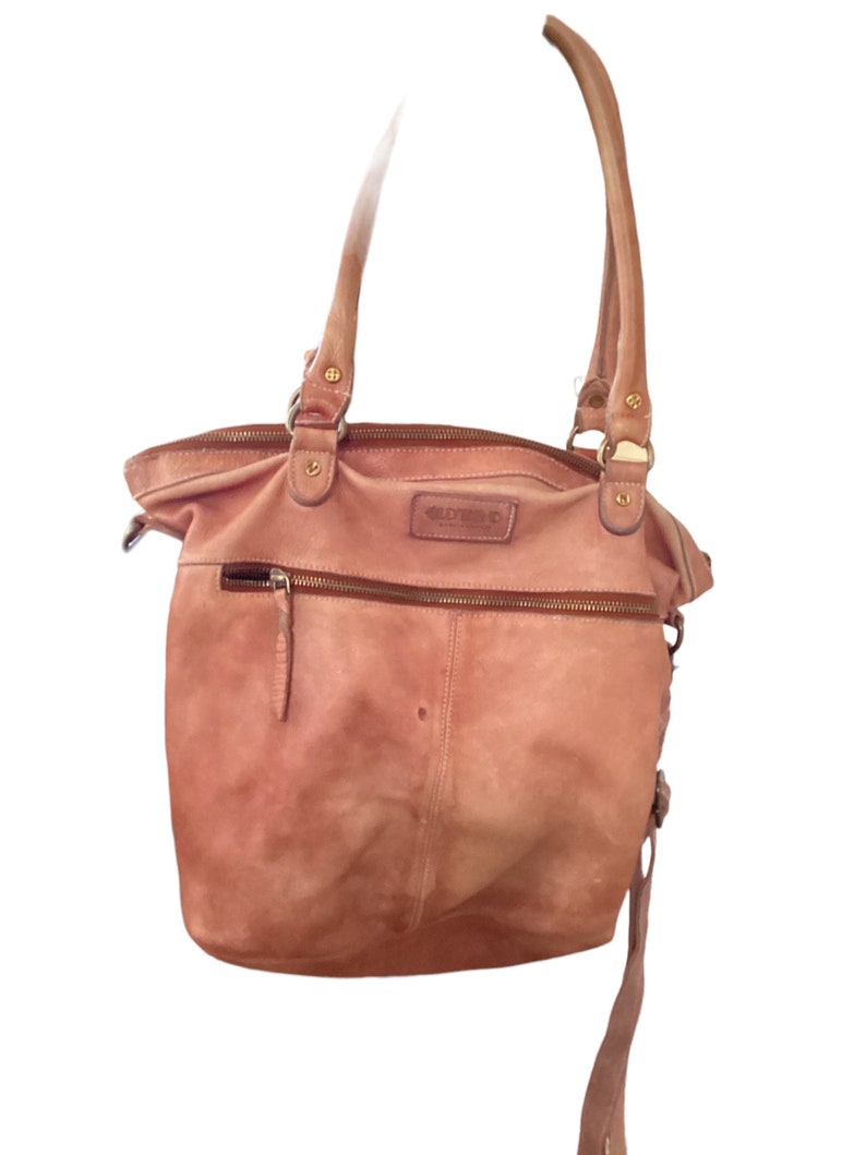 Old Trend Modern Vintage Handbag-Weathered Brown Leather-Shoulder/Crossbody/top Handle-Top Stitched Raised Flowers-Studs-Boho Hippie Chic image 3