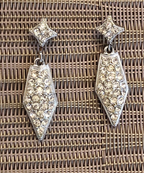 Vintage Rhinestone Stud/Post Dangling Earrings-Si… - image 2