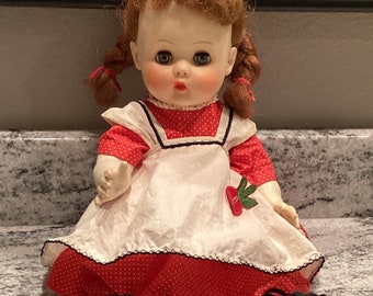 Vintage Horseman Girl Doll-Original Red Cherry Outfit-Braids-Sleep Eyes-15”-50-60s