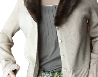 Vintage Wool Cardigan with Faux Fur Collar - 50s Style