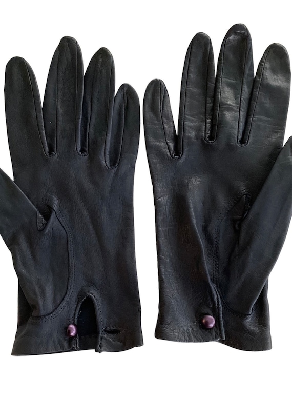 Ladies Navy Blue Leather Gloves-Very Soft Genuine… - image 1