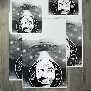 King of Conspiracy Joe Rogan Aliens UFO drawing print