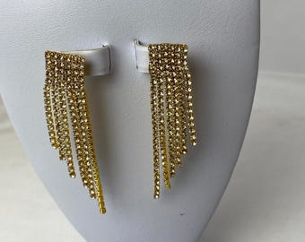 Gold and Crystal Dangle Post Earrings