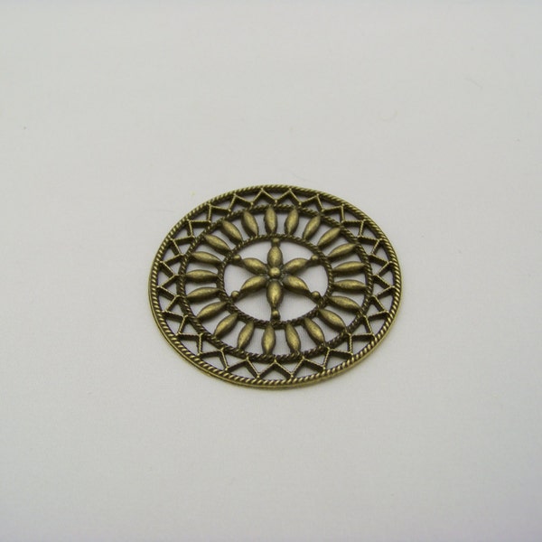 47mm Vintage Antique Bronze Round Filigree Finds/043