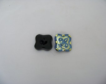 Vintage Czech Blue AB Fleur de Lis Buttons 4846