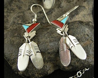 Zuni Inlay Earrings by Duran Gasper. Sterling Silver. Signed.
