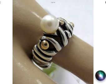 Jens Aagaard Pearl Ring. Sterling with gold accents. Approx size 5.