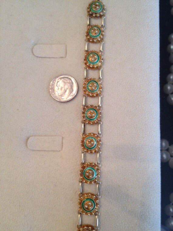 Victorian Etruscan Silver and Gold Enameled Brace… - image 3