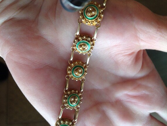 Victorian Etruscan Silver and Gold Enameled Brace… - image 4