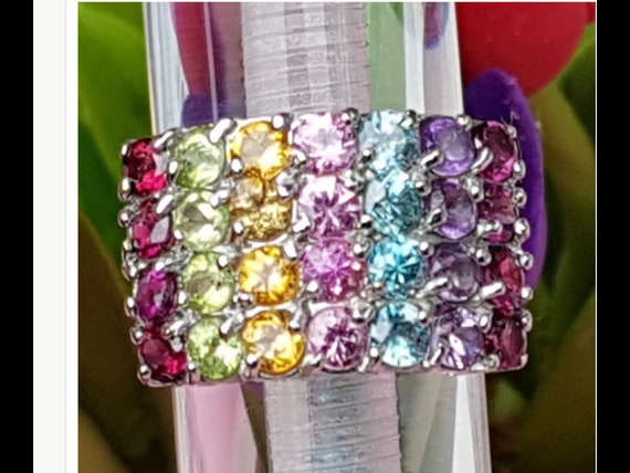 Multi Gemstone Sterling Ring - image 1