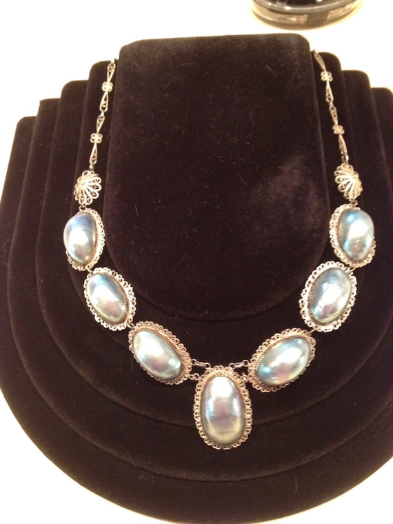 Art Nouveau Osmena Pearl Necklace in Silver Handw… - image 1