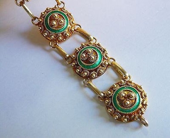 Victorian Etruscan Silver and Gold Enameled Brace… - image 1