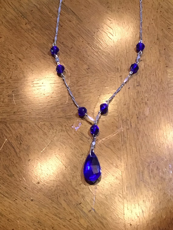 Cobalt and Silver Antique Necklace. 18”