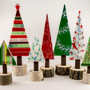 Cardinal Carols Collection - Handmade Fused Glass Christmas Trees by Terry Gomien