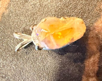Handmade Raw Opal Pendant, 925 Sterling Silver Setting