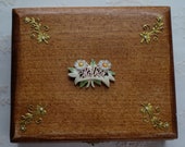Vintage Wooden Box Carved Bovine Bone MOTHER Flowers Embellishment - Keepsake Jewelry Box