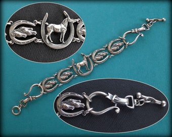 Antique Sterling Silver Horse Shoe Bracelet - Horse Equestrian Jewelry