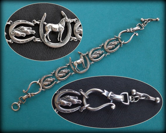 Antique Sterling Silver Horse Shoe Bracelet - Hor… - image 1
