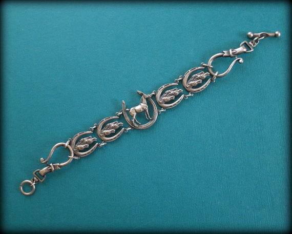 Antique Sterling Silver Horse Shoe Bracelet - Hor… - image 6