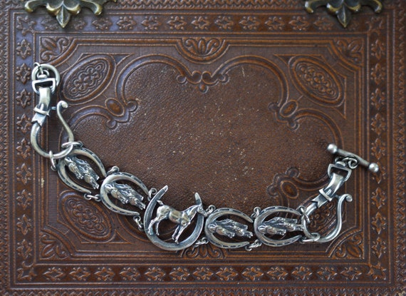 Antique Sterling Silver Horse Shoe Bracelet - Hor… - image 2