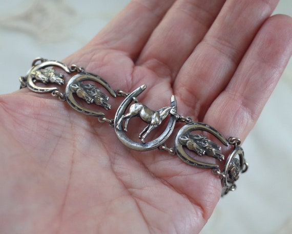 Antique Sterling Silver Horse Shoe Bracelet - Hor… - image 5