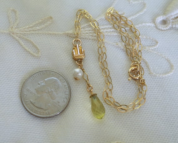 Delicate Lemon Quartz Briolette with Pearl Drop N… - image 7