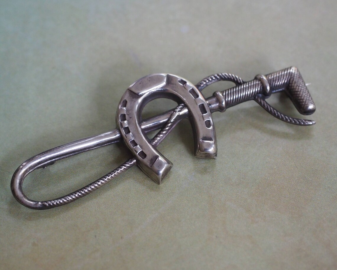 Vintage Sterling Silver Horse Riding Crop & Horseshoe Pin Etsy