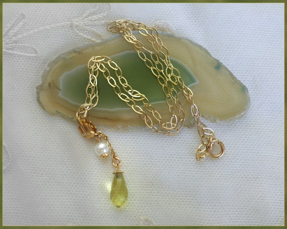 Delicate Lemon Quartz Briolette with Pearl Drop N… - image 4