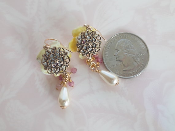 Vintage English Bone China Yellow Rose Earrings P… - image 6