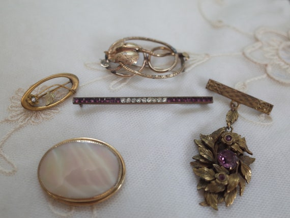 Antique Pin LOT of 5 - Victorian - Mother of Pear… - image 3