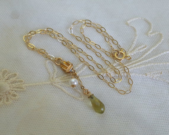 Delicate Lemon Quartz Briolette with Pearl Drop N… - image 5