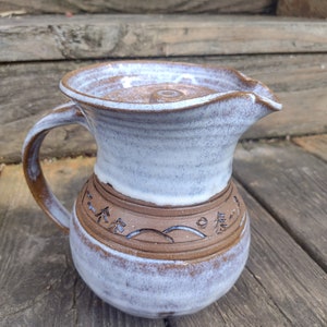 Handmade Ceramic Pitcher with Lid: Vintage White & Light Blue