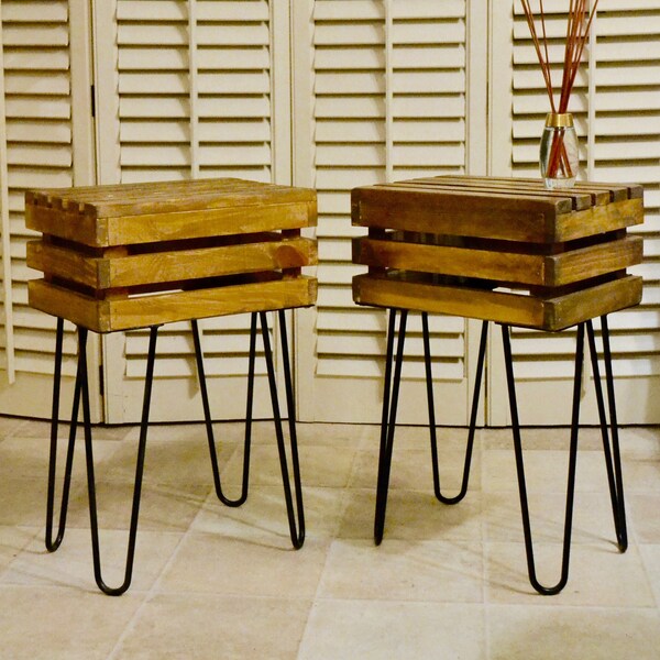 Crate End Table With Hairpin Legs Etsy