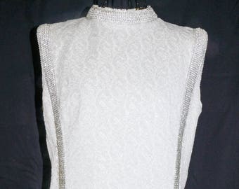 1960s Silver Knit Mini Dress Sz 6 Vintage Retro