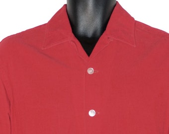 1950s Mens Red Corduroy Long Sleeve Shirt M Vintage Retro