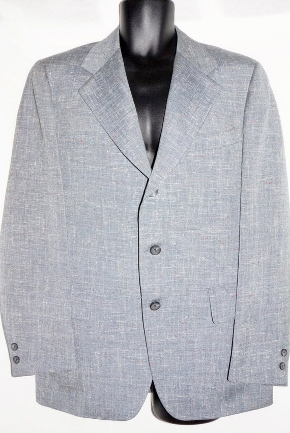 1970s Mens Gray Wool Suit 44Chest Vintage Hippie