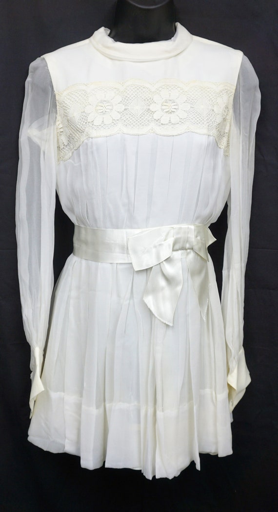 1960s Chiffon Mini Dress Sz XS Vintage Mod Wedding