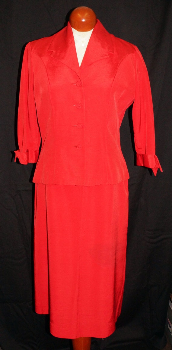 1950s Designer Faille Suit Sz 10 Vintage