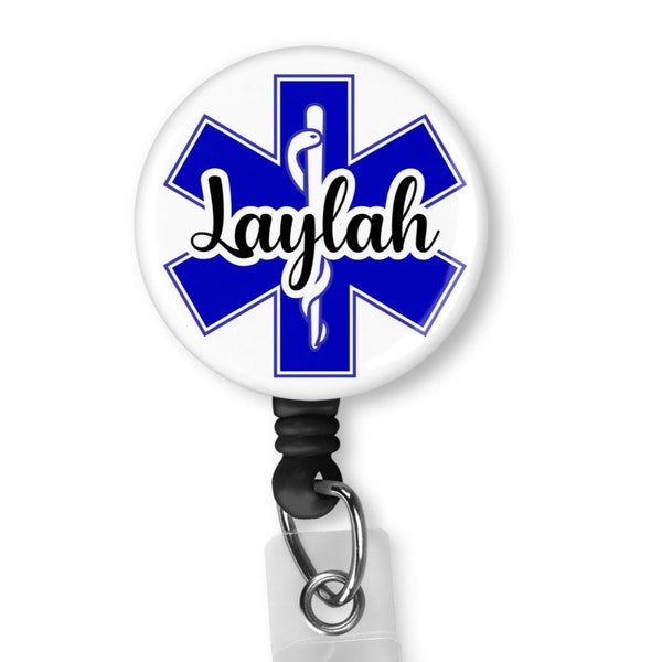 Star of Life Paramedic Retractable Name Badge Holder Reel