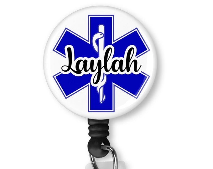 Star of Life Paramedic Retractable Name Badge Holder Reel