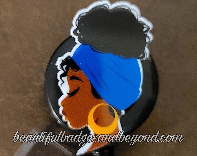 Black, African  American, woman, Natural Hair, retractable reels and pins