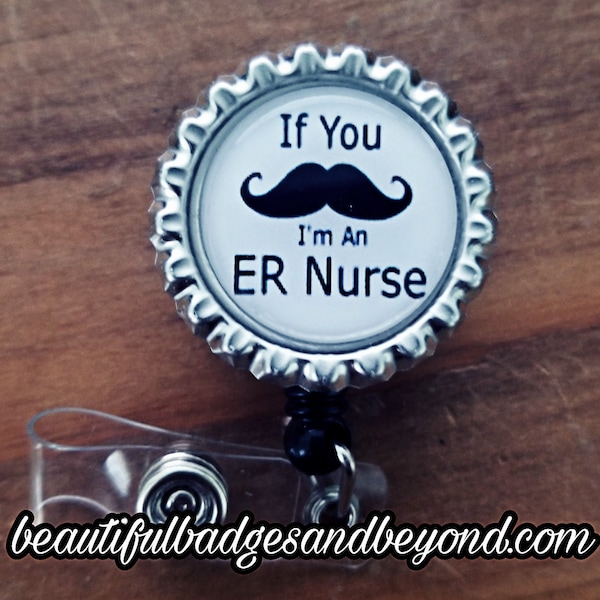Moustache ER Nurse Retractable Nom Badge Holder Reel