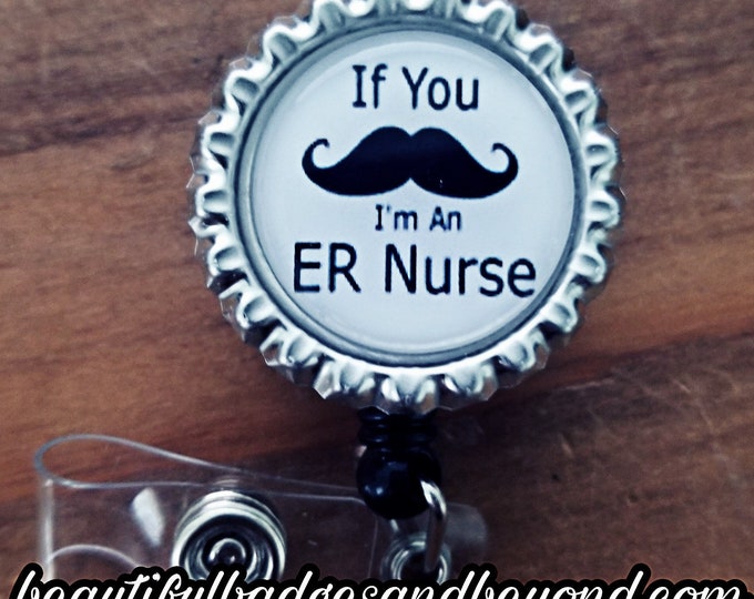 Mustache ER Nurse Retractable Name Badge Holder Reel