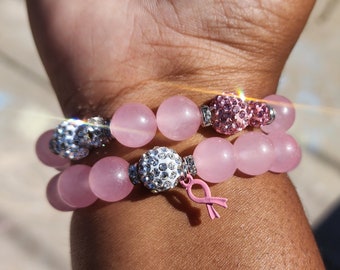 Breast Cancer Awareness Ribbon Quartz bracelet