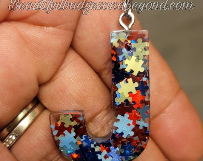 Autism Awareness Initial Puzzle Keychain