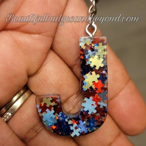 Autism Awareness Initial Puzzle Keychain