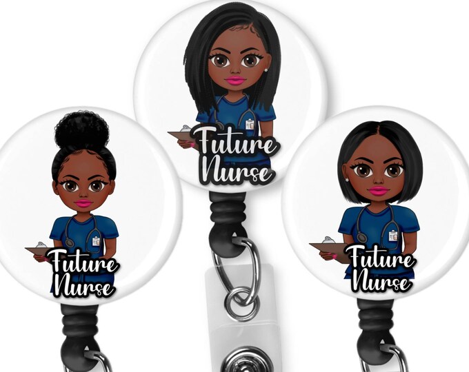 Black, African  American, Nurse, Natural Hair, Locs, Scrubs, Retractable Badge Holder, reel